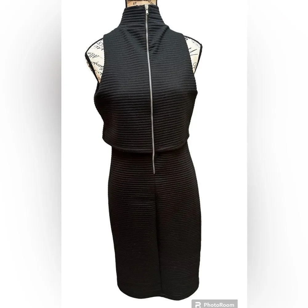 The Vanity Room silver zip ribbed black dress. Size med